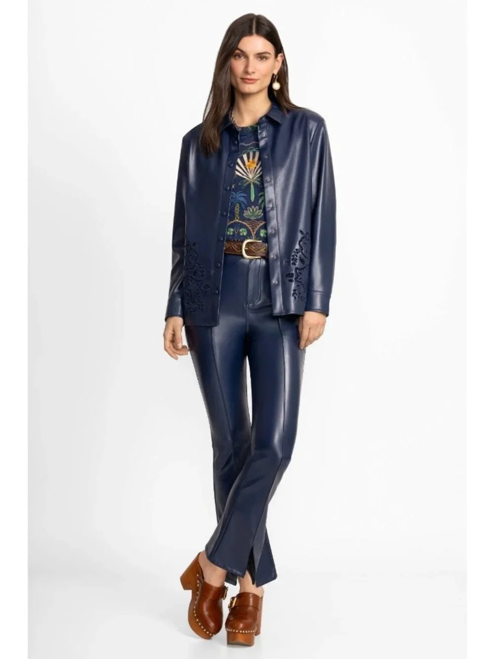 Johnny Was Jade Imani vegan leather shacket jacket blazer shirt size Small New